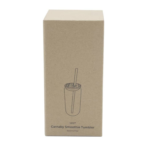 A drink bottle in a cardboard box, featuring a diagram of a tumbler with a straw. It's a 500ml size.
