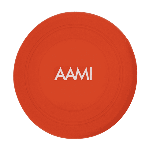 An orange silicone frisbee featuring a logo in the centre. Suitable for outdoor play and recreational activities.