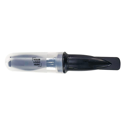 A promotional product featuring a black and clear slice set with a logo on the side.