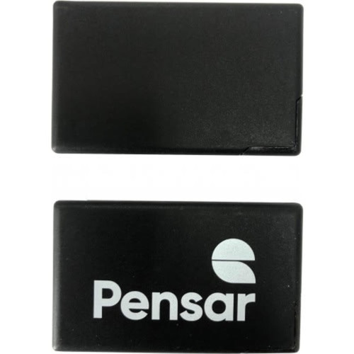 A black credit card-sized mint card with a logo on one side. The card is smooth and rectangular in shape.