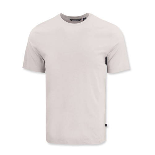 A light grey t-shirt with a crew neckline, short sleeves, and a small logo on the side.