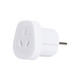 A white travel adapter designed for converting AU to EU plugs, featuring a single prong for connection.