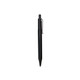 A black plastic pen with a clip and silver accents, featuring a smooth barrel design.