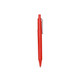 A red plastic pen with a smooth barrel and a clip. Features a logo on the side.