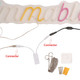 A collection of LED sign connectors in various colours, including yellow, pink, and white, with mounting accessories.