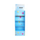 Bright blue cardboard floor display with four shelves and a top panel featuring a logo. Decorated with colourful patterns.