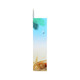 A tall cardboard floor display featuring a beach scene with palm leaves, shells, and a hot air balloon design.