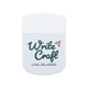 A white magnetic clip featuring a logo and text, designed for holding papers or notes securely.
