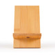 A bamboo phone stand with a simple, sleek design, featuring a slot for holding a phone securely.