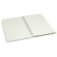 A medium-sized notebook featuring lined pages and a spiral binding, presented in a pale colour.