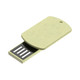 A green eco-friendly flash drive with a sliding mechanism and a hole for attaching to a keychain or lanyard.
