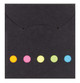 A black sticky note pad and flag set featuring five coloured flags: orange, pink, yellow, green, and blue.