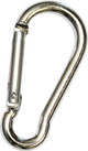 A shiny silver carabiner key ring with a simple design and a latch mechanism.
