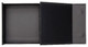 A flat pack magnetic gift box in black, featuring two compartments and a sleek design. It includes a logo.