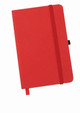 A red A5 notebook with 160 cream lined pages, an internal pocket, and an elastic band closure.