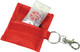 A red CPR mask keyring with a clear pouch containing a CPR mask and a keychain clip.