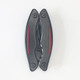A black and red multi-tool with a sleek design, featuring various tool functionalities and a logo.