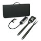 A BBQ light and tool set featuring a spatula, tongs, a light, and a carrying case, all in a sleek black design.