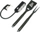 A BBQ light and tool set featuring a black light with a flexible neck, a spatula, and a fork, all with black handles.