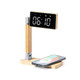 Desk clock digital with wireless charger Bamboo