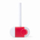 A red and white drink bottle with a straw and a circular top. The bottle features a logo on one side.