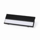 A black promotional product with a flat surface and a white section, featuring a logo.