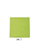 A bright green microfibre gym towel measuring 120cm x 70cm, featuring a logo.