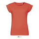 A women's round neck T-shirt in melba colour with seamless armholes, made from 100% semi combed ring spun cotton.
