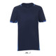 A children's T-shirt in navy blue with contrasting blue accents and a logo. Short sleeves and a comfortable fit.