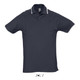 A navy polo shirt made from 100% ring spun cotton with contrasting white collar and sleeve detailing.