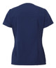 A navy blue ladies' scrub top with a short sleeve design and a simple, professional cut. It includes a logo.