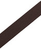 A brown cross back apron strap with a textured finish, suitable for workwear purposes. It features a branding logo.