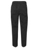 Black elasticated cargo pants with side pockets and a relaxed fit, featuring a logo on the back.