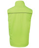 A high-visibility yellow work vest with a sleek design and a logo on the back.
