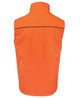 An orange work vest with a high neck and no visible front details, featuring a logo on the back.