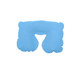 An inflatable travel pillow in light blue, shaped for neck support, featuring a logo on the surface.