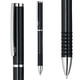 A grey-lead pencil in black with a silver clip and grip, featuring a sleek design and a logo.