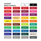 A grid displaying various lanyard stock colours, including shades like white, black, purple, orange, and reflex blue.