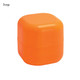 An orange lip balm cube with a rounded design and a recessed lid, featuring a logo on its surface.