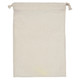 A beige nylon mesh produce bag with a drawstring closure, featuring a simple design and no visible branding.