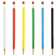 A set of round mechanical pencils in white, red, yellow, green, blue, and black with erasers.