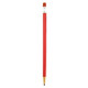 A round mechanical pencil featuring a red body and a black writing tip, topped with an eraser.