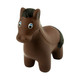 A brown stress horse with blue eyes and a black mane, featuring a simple, cartoonish design.