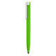 A green stylus pen with a white clip and a sleek design. It features a logo on the body.