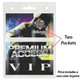 A clear badge holder with two pockets, featuring a top slot for a lanyard, suitable for displaying cards or badges.