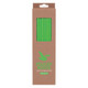 A pack of six green straws in a brown cardboard box, featuring a logo on the front.