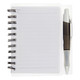 A clear notepad with spiral binding and lined pages, accompanied by a black and white pen.