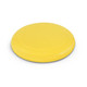 A yellow flying disc featuring a smooth surface and raised concentric rings.
