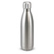 A drink bottle with a sleek stainless steel design, featuring a polished finish and a rounded cap.