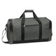 A dark green duffle bag with black accents, featuring a shoulder strap and zippered pockets. It has a logo on it.